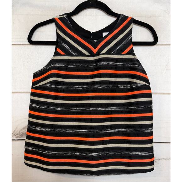 HD in Paris Size 2 Petite Sleeveless Blouse Black Tan Orange Chic - Picture 1 of 6